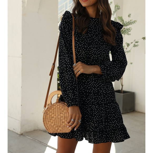 MBM Unlimited Dresses & Skirts - Black Polka Dot Ruffle Hem Shift Dress